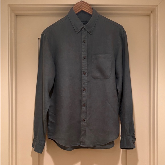 Club Monaco 100% Linen Slim Fit Button Down Shirt Men’s Small Blue Gray - Picture 3 of 11